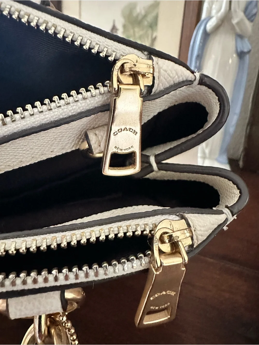 Coach Light Cream Saffiano Leather Satchel with Gold Hardware